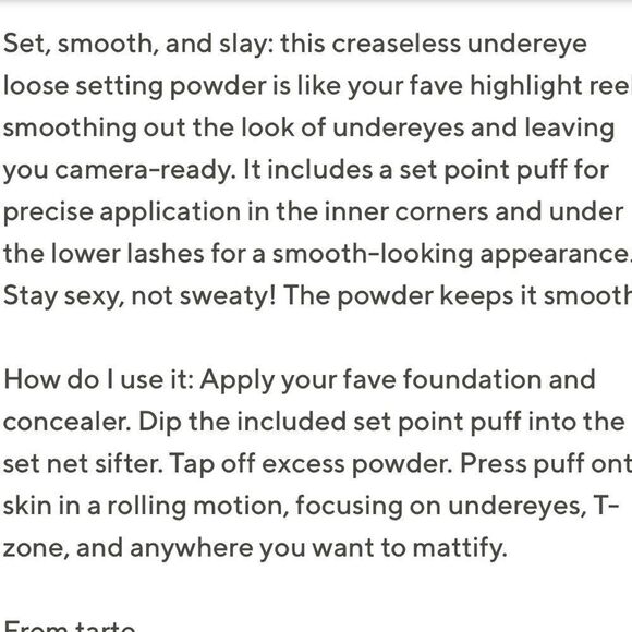 Tarte Translucent Deep deep to mahogany skin tones Creaseless Setting Powder New - Picture 8 of 9